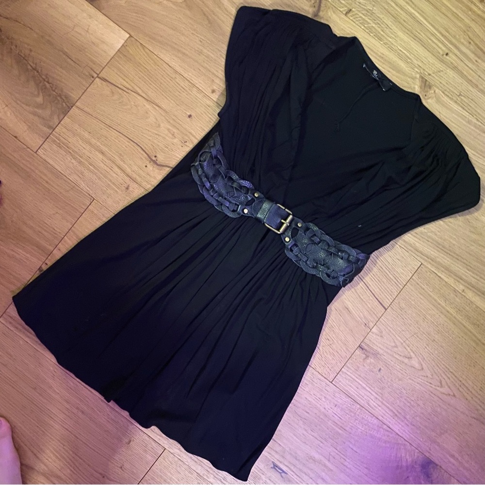 Black Sky top with leather (not sure if it’s real) belt sewn into top